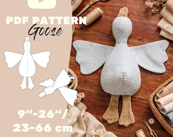 Patron de couture d'oie (PDF) | 12,5-80 cm (5-32 po) | Patron de peluche | Format A0, A4, Lettre (superposé) | Niveau débutant | Coussin