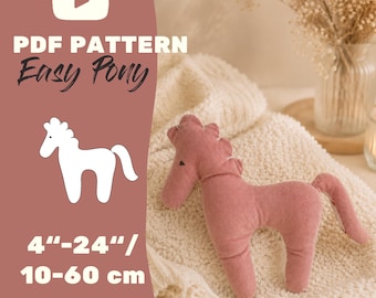 Easy Pony Plush Sewing Pattern PDF | Stuffed Horse Toy Pattern | Plushie PDF Tutorial | 4-24 Inch Pony Plush | A4, Letter & A0