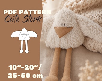 Stork Sewing Pattern PDF | 12.5-80 cm (5-32”) | Plush Toy Pattern | Layered A0 A4 Letter | Beginner Friendly | Pillow Chilren