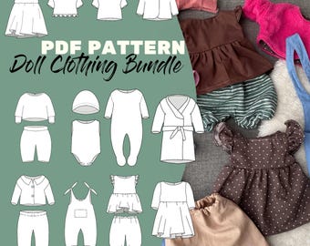 Doll Clothing Sewing Pattern Bundle PDF | Fits 36 and 43 cm Dolls | 10 Outfit Patterns | A4, Letter & A0 | Digital Download