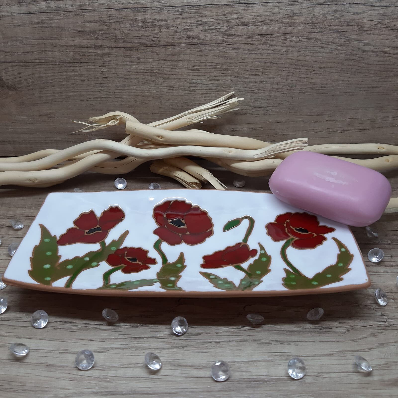 Soap dish in ceramic with poppies large tray 25x12 h3 Etsy