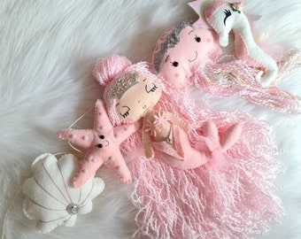 Pink princess, princess mermaid garland, mermaid garland, under the sea garland, nursery decor, girls bedroom decor, pastel decor, sea theme