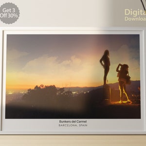 BARCELONA Travel Photo, Bunkers dal Carmel, Color & Gray Poster, Cityscape, Spain