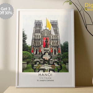 HANOI Travel Photo, St. Joseph&#39;s Cathedral, Color & Gray Poster, Cityscape, Vietnam