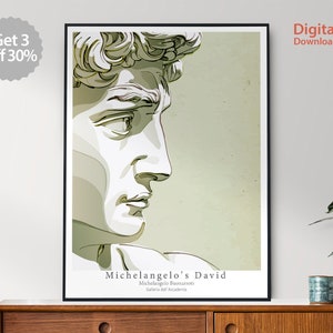 Sculpture Art Poster, Wall Art Print, Home Deco, Michelangelo&#39;s David, Michelangelo Buonarroti