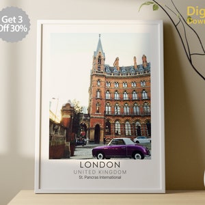 LONDON Travel Photo, St. Pancras International, Color & Gray Poster, Cityscape, UK