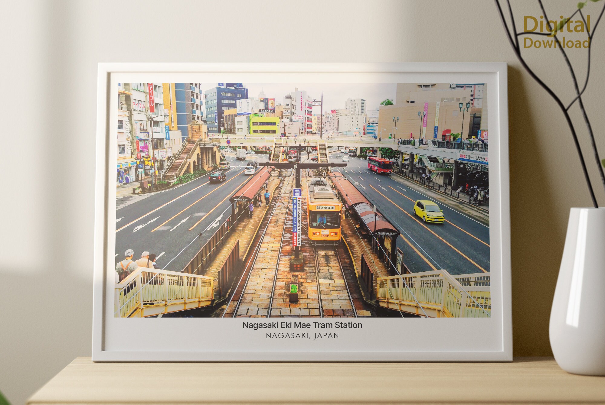 Nagasaki Travel Poster Nagasaki Eki Mae Tram Station Color Etsy