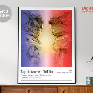 CAPTAIN AMERICA: Civil War Movie Poster, Movie Quotes, Wall Deco Poster, Film Wall Art, Movie Print