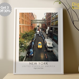 NEW YORK Travel Photo, High Line Park, plakat w kolorze i szarości, pejzaż miejski, USA