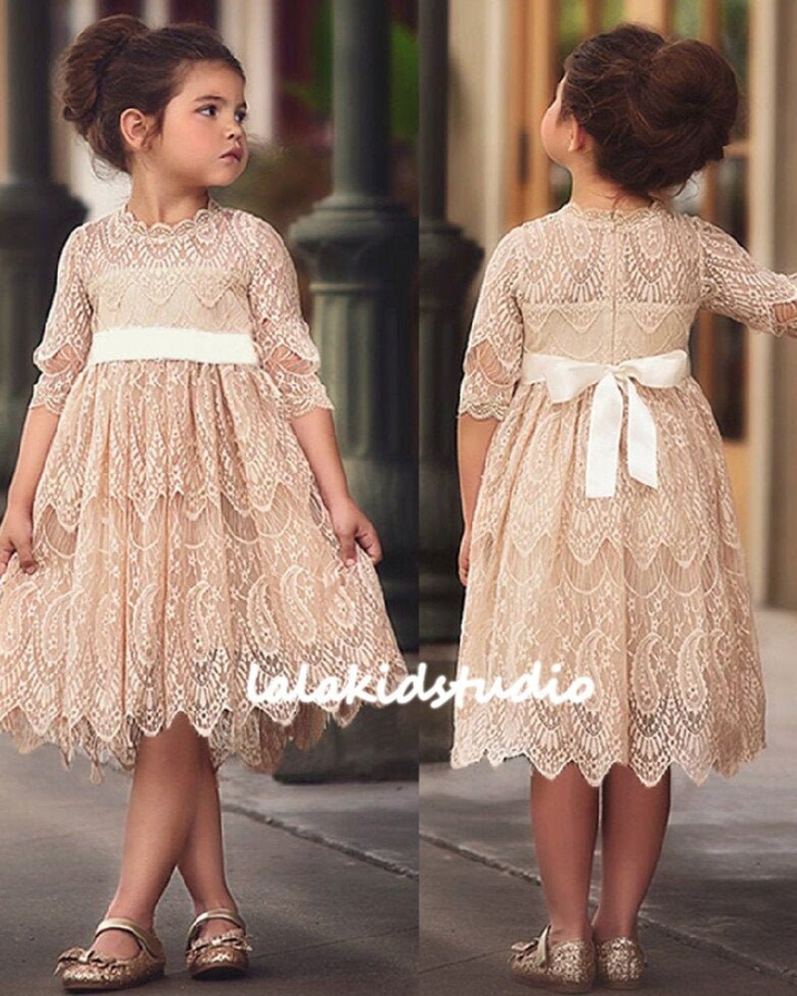 Beige Flower Girl Dress Bohemian Floor Length Long Tulle Etsy