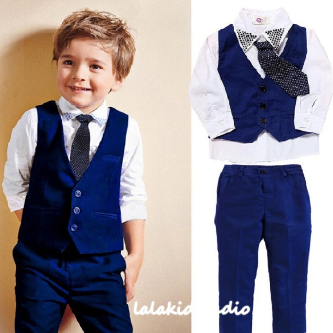Baby to Little Boy Vest Waistcoat Suit 3pc Set Navy Blue | Etsy