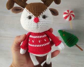 Crochet Christmas Deer Plush: Handmade Holiday Decor Gift