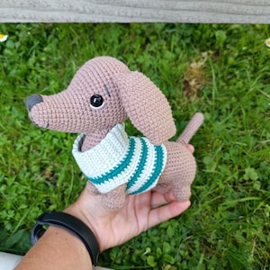 Dachshund dog with clothes Crochet dog toy Handmade lovely brown dachshund Gift for dog lovers Birthday gift for kids Christmas gift