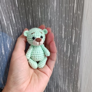 Petit ours en peluche au crochet miniature en peluche Mini animaux Ours baby showers Ours de poche Cadeau pour les enfants Cadeau d'anniversaire Jouet pour bébé 6-12 mois Mint