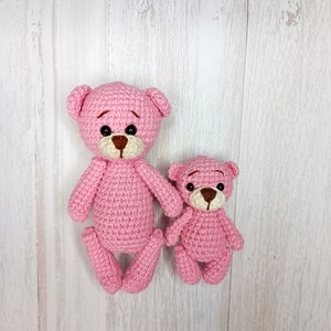 Petit ours en peluche au crochet miniature en peluche Mini animaux Ours baby showers Ours de poche Cadeau pour les enfants Cadeau d'anniversaire Jouet pour bébé 6-12 mois Rose