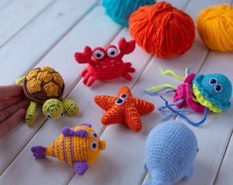 Animaux marins, peluches au crochet, poisson au crochet, premier jouet de bébé, cadeau de Noël, baby shower de la mer, jouet pour bébé