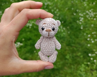Little crochet teddy bear miniature Teddy plush Mini animals Bear baby shower Pocket bear Gift for kids Birthday gift