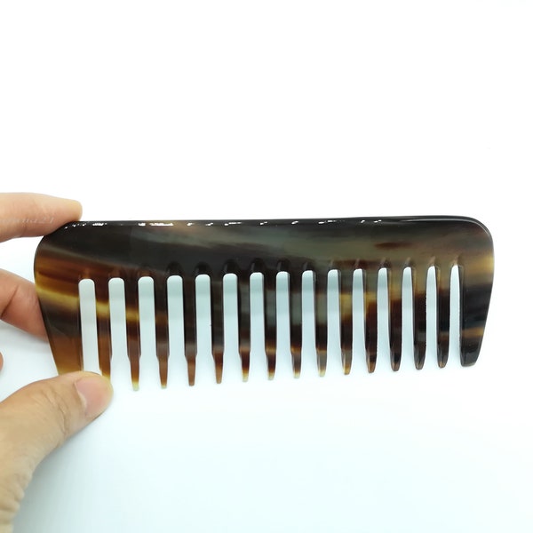 Buffalo horn comb; Wide-tooth comb; Tooth gap = 0.5cm; Best friend of curly hair, tangle hair [CB-002]