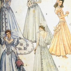 90s McCalls 5746 Fitted Wedding Dress with train, Fitted Bridesmaid Dress, Dropped Waist Wedding Dress Sewing Pattern Size 8