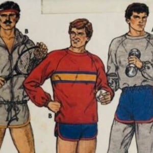 1980s Butterick 6893 Vintage Men's Sportswear Tracksuit Hoodie Jacket Shorts Pants Sewing Pattern SIZE S M