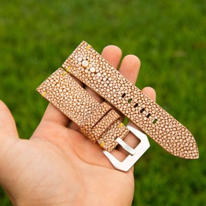 Bespoke Cream Single Pearl Leather Stingray Watch Strap for Panerai 20mm 22mm 24mm 26mm