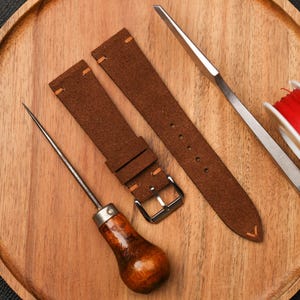 Brown Suede Leather Watch Strap, Vintage Watch Band, Custom Watch Band 16mm 17mm 18mm 19mm 20mm 21mm 22mm 23mm 24mm 26mm KT214
