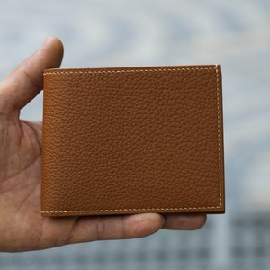 Cartera de cuero Togo marrón claro a medida, cartera de cuero hecha a mano de alta calidad, cartera personalizada para hombres con compartimento para monedas KT164