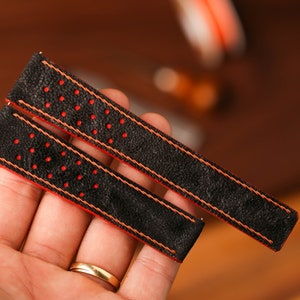 Bespoke Black Leather Watch Strap, Custom Watch Strap For Breitling, Monaco, Tag Heuer Watches KT190