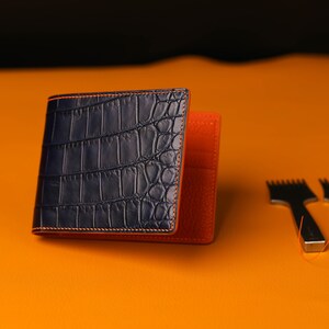Bespoke Navy Blue Leather Wallet, Wallet For Men, Custom Made Wallet