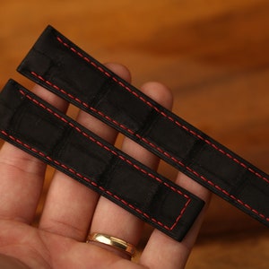 Bespoke Nubuck Black Leather Watch Strap, Custom Watch Strap For Tag Heuer Monaco, Breitling Watch KT186