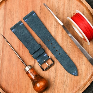 Blue Suede Leather Watch Strap, Vintage Watch Band, Custom Watch Band 16mm 17mm 18mm 19mm 20mm 21mm 22mm 23mm 24mm 26mm KT209