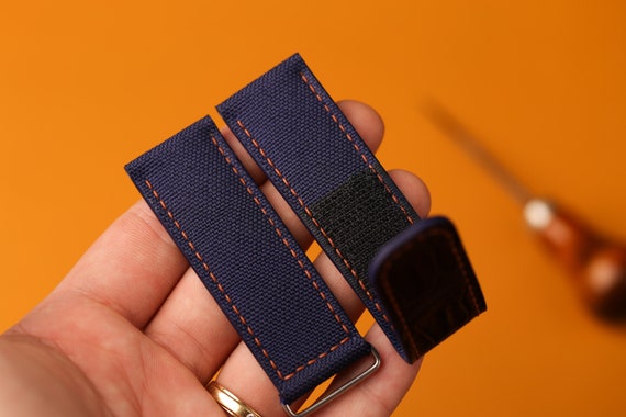 KentoshopVietnam Bespoke Navy Blue Velcro Canvas Watch Strap for Tudor Omega Panerai Watch KT130