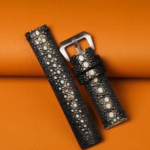 Bespoke Black Row Stone Stingray Leather Watch Straps, Custom Watch Straps KT179