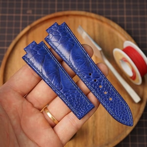 Bespoke Blue Navy Ostrich Leather Watch Strap for Oris Aquis, PRX 39.5mm 41.5mm 43mm 43.5mm 45.5mm 46mm, Custom Made