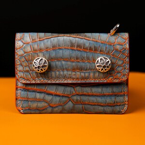 Mini cartera de cuero azul de dos tonos a medida, cartera de cuero exótico de alta calidad, cartera para hombres, personalizar mini cartera KT139