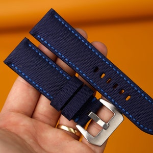 Bespoke Navy Canvas Watch Strap, Leather Watch Band 16mm,18mm,19mm,20mm,21mm,22mm,24mm,26mm KT70