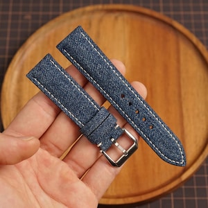 Bespoke Blue Jean Denim Watch Strap White Thread for Omega 16mm 18mm 19mm 20mm 21mm 22mm 23mm 24mm 26mm
