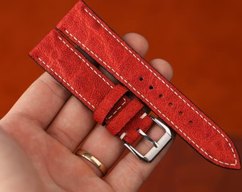 Bespoke Red Leather watch strap 16mm 18mm 19mm 20mm 21mm 22mm 23mm 24mm KT115