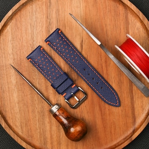 Rally Navy Orange Epsom Leather Watch Strap 16mm 17mm 18mm 19mm 20mm 21mm 22mm 23mm 24mm KT207