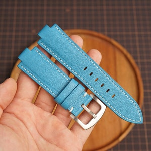 Bespoke Blue Alran Leather Watch Strap for Oris Aquis 39.5mm, 41.5mm, 43mm, 43.5mm, 45.5mm, 46mm, Custom Leather Color