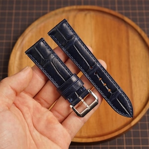Bespoke Navy Leather Watch Strap, Handmade Watch Band for Tudor Oris 16mm 17mm 18mm 19mm 20mm 21mm 22mm 23mm 24mm