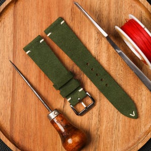 Military Green Suede Leather Watch Strap, Vintage Watch Strap, Custom Watch Strap 16mm,18mm,19mm,20mm,21mm,22mm,24mm,26mm KT217
