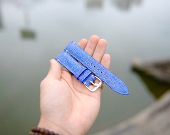 Bespoke Blue Stingray Leather Watch Strap, Leather Watch Band 16mm, 18mm, 20mm, 21mm, 22mm, 24mm Strap, 26mm KT13