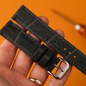 Bespoke Nubuck Dark Gray Leather Watch Strap, Slim Watch Strap For Grand Seiko, Omega, Tudor, Ming, Omega Watch KT133