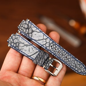 Correa de reloj de cuero de pierna de avestruz azul marino a medida, correa de reloj Oris personalizada, correa de reloj con esquina KT191
