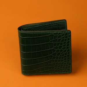 Cartera de cuero verde completa a medida, billetera delgada, tarjeta de billetera para hombres KT121
