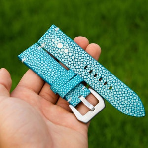 Bespoke Light Blue Single Pearl Stingray Watch Strap, Custom Omega Watch Strap 16mm, 18mm, 19mm, 20mm, 22mm, 24mm KT75
