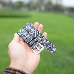 特注シングルパールグレースティングレイウォッチストラップ、オメガパネライウォッチバンド 10 mm、16 mm、20 mm、22 mm、24 mm、26 mm、28 mm KT04