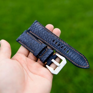 Bespoke Navy Leather Watch Band, Custom Leather Watch Strap 16mm,17mm,18mm,19mm,20mm,21mm,22mm,24mm,26mm KT87
