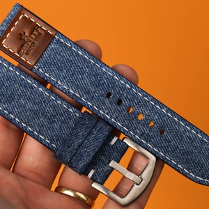 Blue Denim Watch Strap, Custom Leather Watch Band 16mm,17mm,18mm,19mm,20mm,21mm,22mm,24mm,26mm KT107